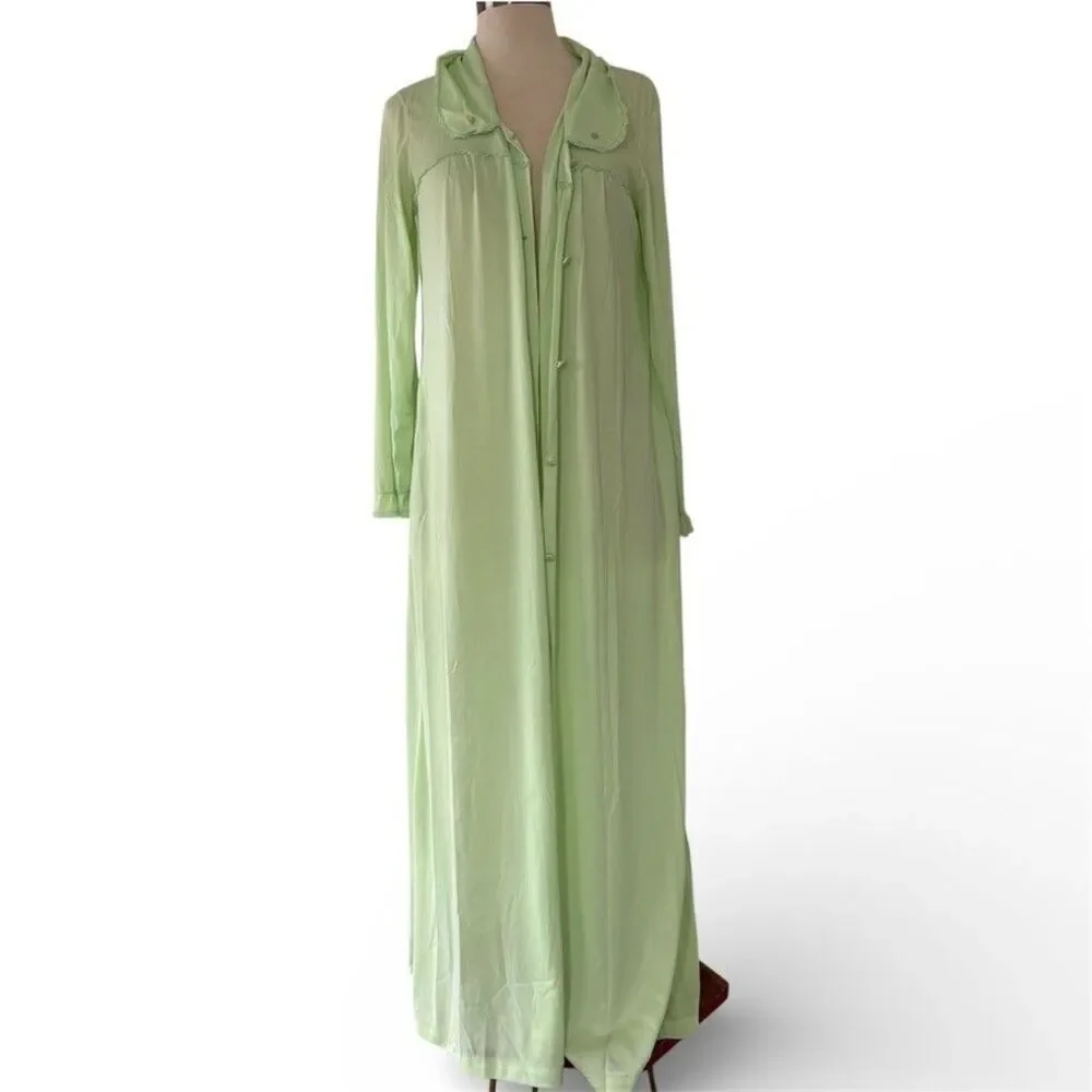 Vintage Womens Night Gown & Robe Set M Light Green Maxi Cottagecore St Patricks - Picture 2 of 15